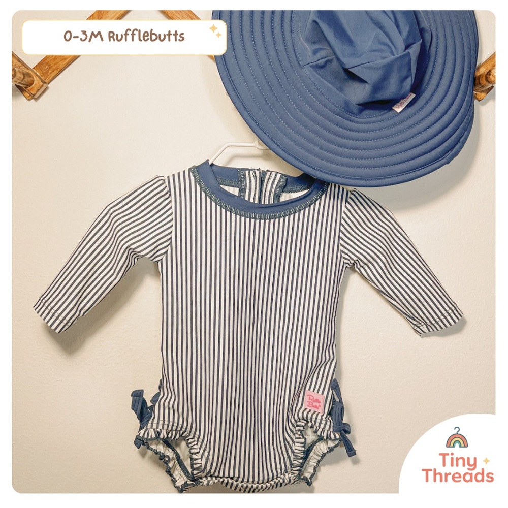 Striped Baby Swimsuit with Hat
